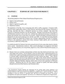 Chapter 1: Purpose of and Need for Project