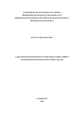 A Metáfora Do Jogo Político: O Discurso Da Mídia Sobre O Acontecimento Do Golpe-Impeachment De 2016