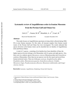 Systematic Review of Anguilliformes Order in Iranian Museums from The