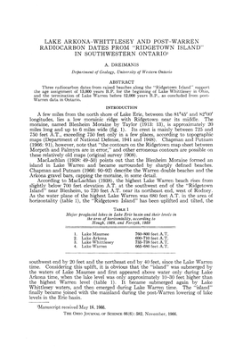 Lake Arkona-Whittlesey and Post-Warren Radiocarbon Dates from Bridgetown Island