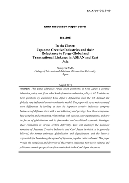 Japanese Creative Industries and Their Reluctance to Forge Global and Transnational Linkages in ASEAN and East Asia