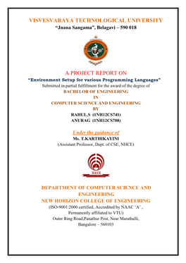 Visvesvaraya Technological University a Project Report
