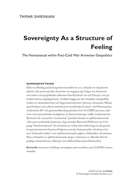 Sovereignty As a Structure of Feeling the Homosexual Within Post-Cold War Armenian Geopolitics
