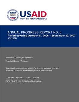 ANNUAL PROGRESS REPORT NO. 6 Period Covering October 01, 2006 – September 30, 2007