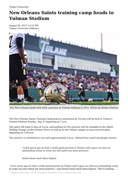 New Orleans Saints Training Camp Heads to Yulman Stadium