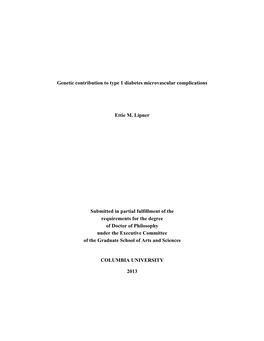 Genetic Contribution to Type 1 Diabetes Microvascular Complications Ettie