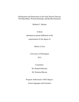 Urbanization and Interactions in the Early Historic Deccan: the Sātavāhana, Western Kṣatrapa, and Ikṣvāku Dynasties