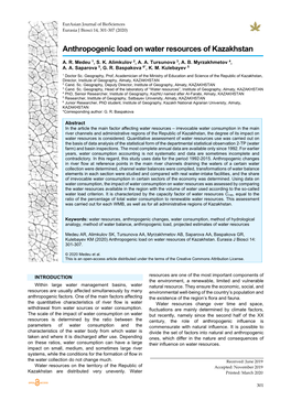 Anthropogenic Load on Water Resources of Kazakhstan