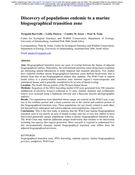 Discovery of Populations Endemic to a Marine Biogeographical Transition Zone