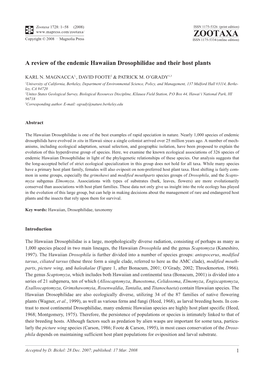 Zootaxa, a Review of the Endemic Hawaiian Drosophilidae and Their