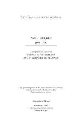 PAUL HERGET January 30, 1908-August 27, 1981