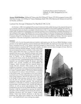 Socony-Mobil Building, 150 East 4211Ct Street, Aka 130-170 East4211ct Street, 375-391 Lexington a Venue, 640- 658 Third Avenue, 131-155 East 41 St Street, Manhattan