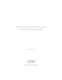 New York City South Asian Youth: Critical Mass, Urgent Needs