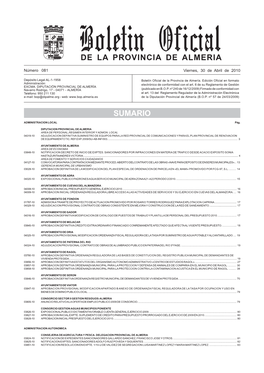 De La Provincia De Almeria Sumario