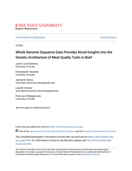 Whole Genome Sequence Data Provides Novel Insights Into the Genetic Architecture of Meat Quality Traits in Beef