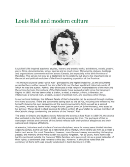 Louis Riel and Modern Culture