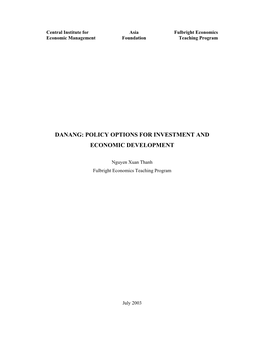 Danang: Policy Options for Investment and Economic Development
