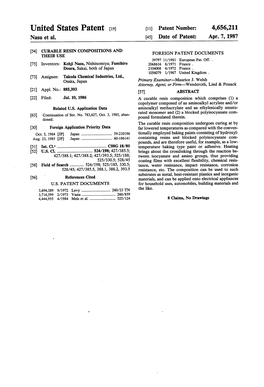 United States Patent (19) 11 Patent Number: 4,656,211 Nasu Et Al