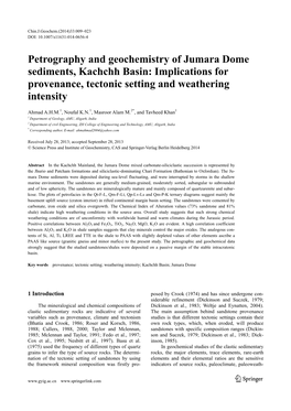 Petrography and Geochemistry of Jumara Dome Sediments, Kachchh Basin: Implications for Provenance, Tectonic Setting and Weathering Intensity