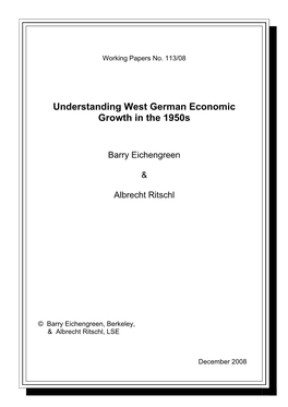 Understanding West German Economic Growth in the 1950S