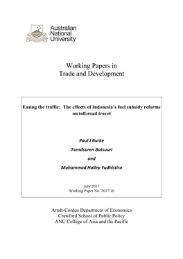 Easing the Traffic: the Effects of Indonesia's Fuel Subsidy Reforms on Toll-Road Travel