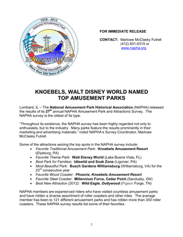 Knoebels, Walt Disney World Named Top Amusement Parks