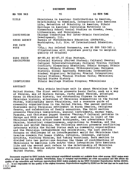 Ukrainians in America: Contributions to America, Relationship to Homeland, Integration Into American Life, Retention of Ethnicity in America