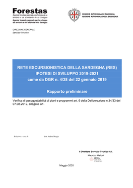 RETE ESCURSIONISTICA DELLA SARDEGNA (RES) IPOTESI DI SVILUPPO 2019-2021 Come Da DGR N