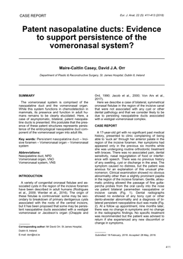 Patent Nasopalatine Ducts: Evidence to Support Persistence of the Vomeronasal System?