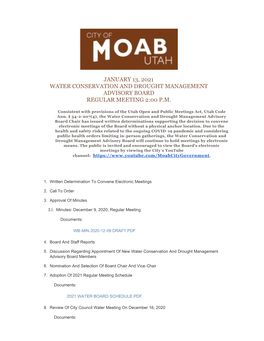 January 13, 2021 Water Conservation and Drought Management Advisory Board Regular Meeting 2:00 P.M