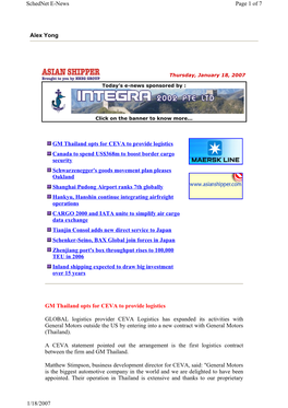 Alex Yong Page 1 of 7 Schednet E-News 1/18/2007 GM Thailand