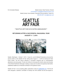 **Seattle Art Fair 2016 Dates Announced** Returning