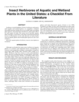 Insect Herbivores of Aquatic and Wetland Plants in the United States: a Checklist from Literature