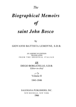 Biographical Memoirs of Saint John Bosco