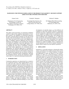 Harnessing the Power of Simulation in the Project Management / Decision Support Aspects of the Construction Industry