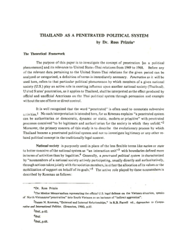 THAILAND AS a PENETRATED POLITICAL SYSTEM by Dr. Ross Prizzia*