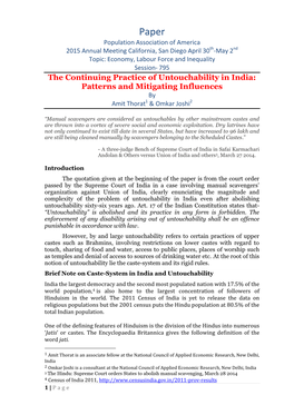 The Continuing Practice of Untouchability in India: Patterns and Mitigating Influences by Amit Thorat1 & Omkar Joshi2