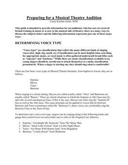 Preparing for a Musical Theatre Audition Casey Keenan Joiner, M.M