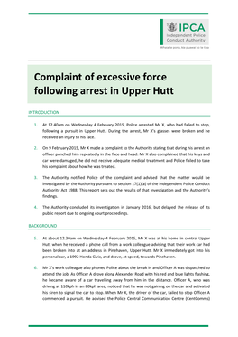 Complaint of Excessive Force Following Arrest in Upper Hutt