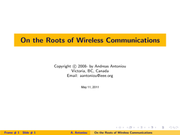 On the Roots of Wireless Communications, A. Antoniou