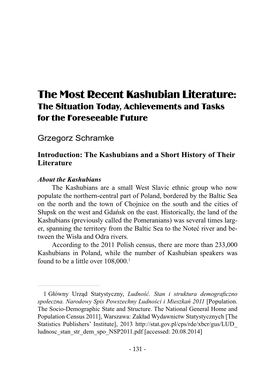 The Most Recent Kashubian Literature: the Situation Today, Achievements and Tasks for the Foreseeable Future