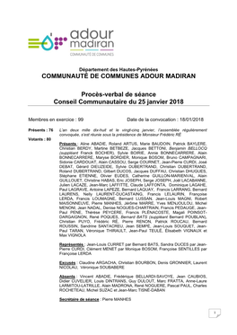 COMMUNAUTÉ DE COMMUNES ADOUR MADIRAN Procès-Verbal