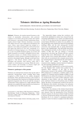 Telomere Attrition As Ageing Biomarker