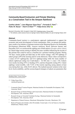 Community-Based Ecotourism and Primate Watching As a Conservation Tool in the Amazon Rainforest