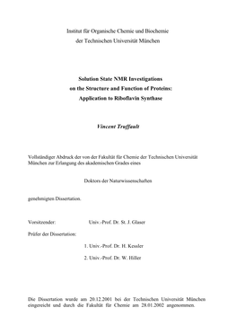 Solution State NMR Investigations on the Structure and Function of Proteins: Application to Riboflavin Synthase