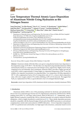 Low Temperature Thermal Atomic Layer Deposition of Aluminum Nitride Using Hydrazine As the Nitrogen Source