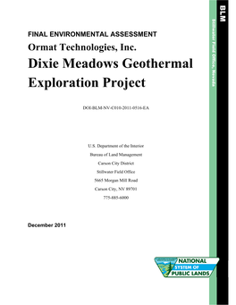 Dixie Meadows Geothermal Exploration Project