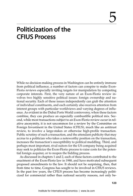 US National Security and Foreign Direct Investment Preview Chapter 5: Politicization of the CFIUS Process