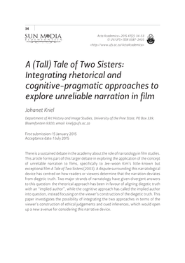 Integrating Rhetorical and Cognitive-Pragmatic Approaches to Explore Unreliable Narration in Film