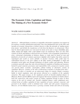 The Economic Crisis, Capitalism and Islam: the Making of a New Economic Order?